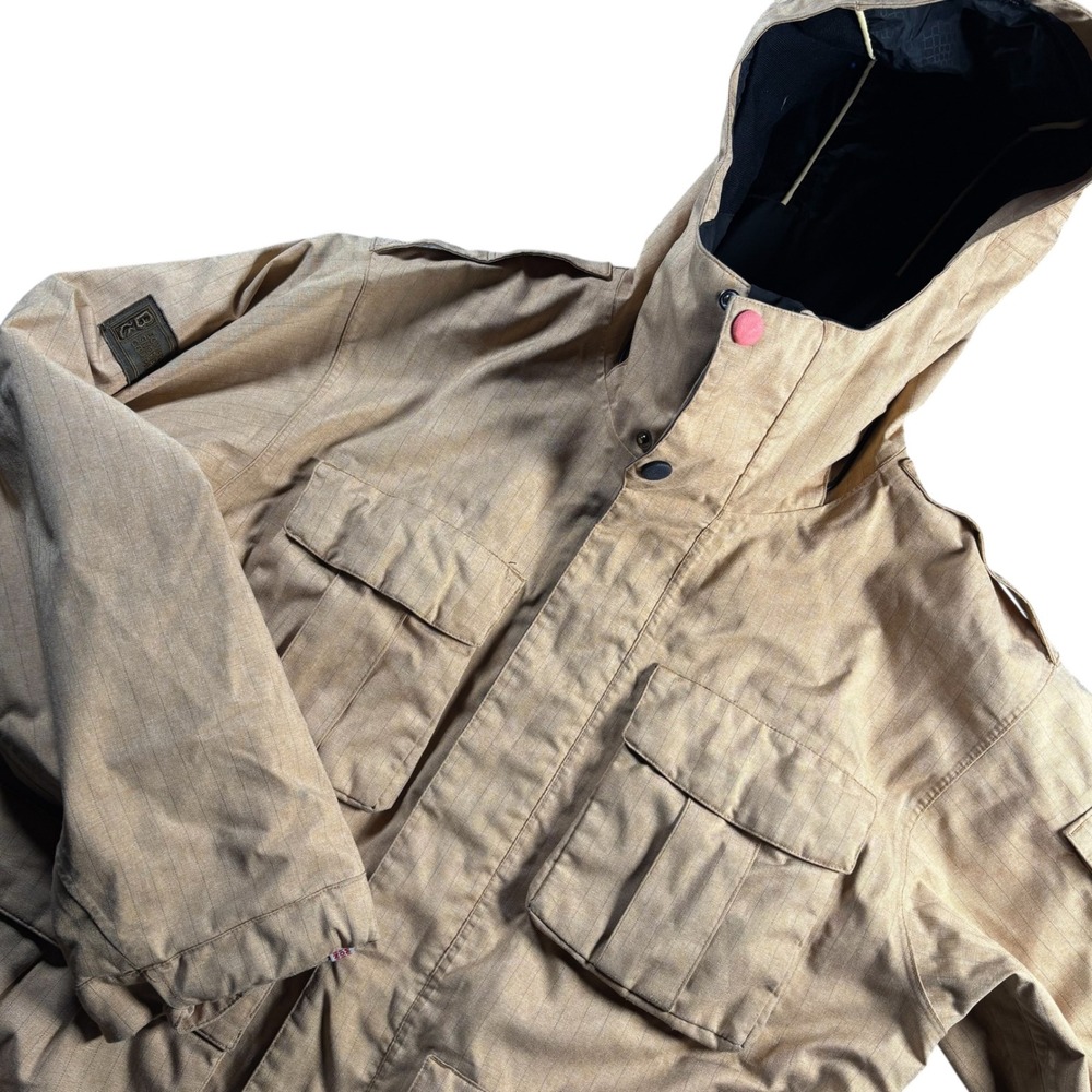 Bonfire Snowboarding Baker Jacket Mens M Tan‎ Pinstripe Hooded Cargo Skiing
